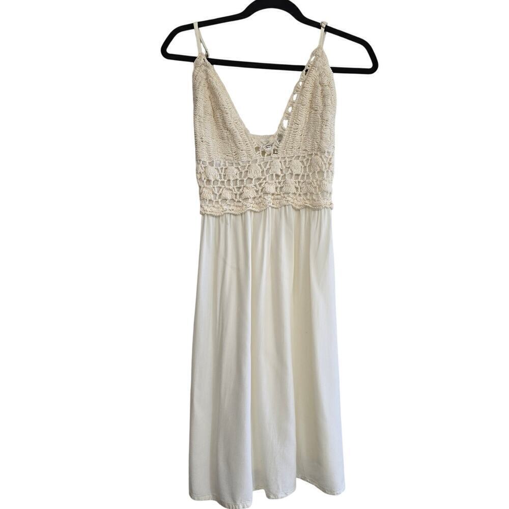 Goa Japna Babydoll Sundress Beachwear M Cream Crochet Lightweight Made in India